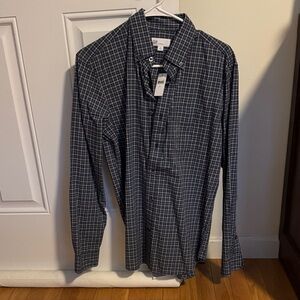 Men's Plaid Button-Down Shirt - Navy/Gray